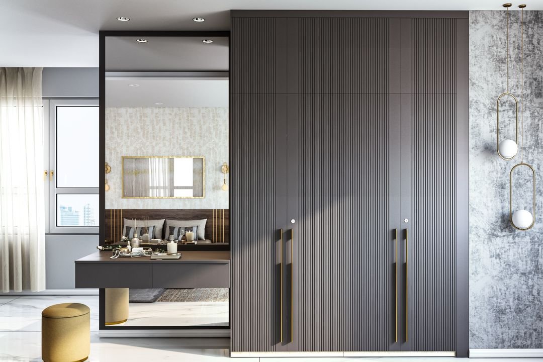 4-Door Swing Wardrobe Design with Attached Dressing Table