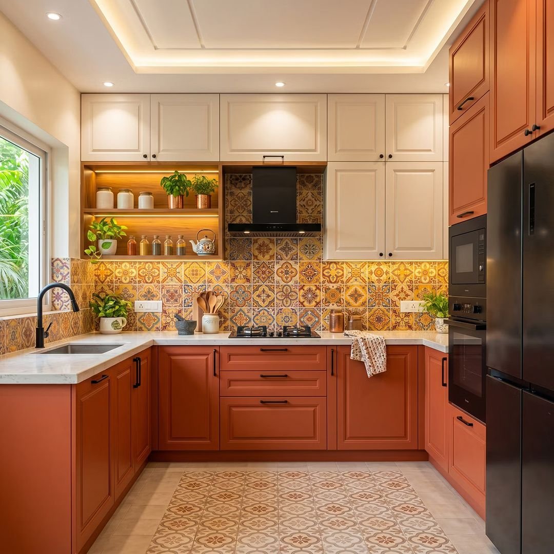 Mustard Yellow and Cream Classic Square Flooring Design with Square Tiles