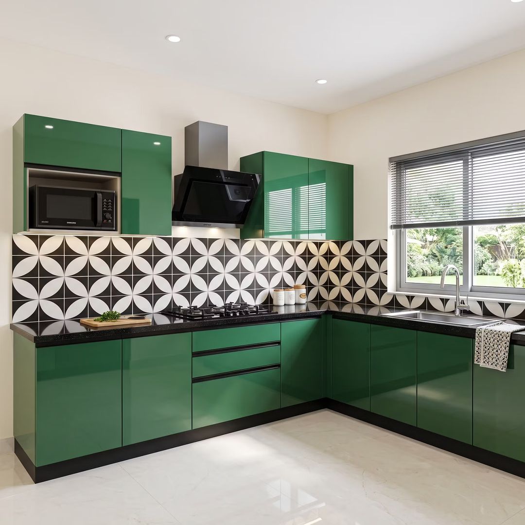 Modern Emerald L-Shaped Kitchen Design
