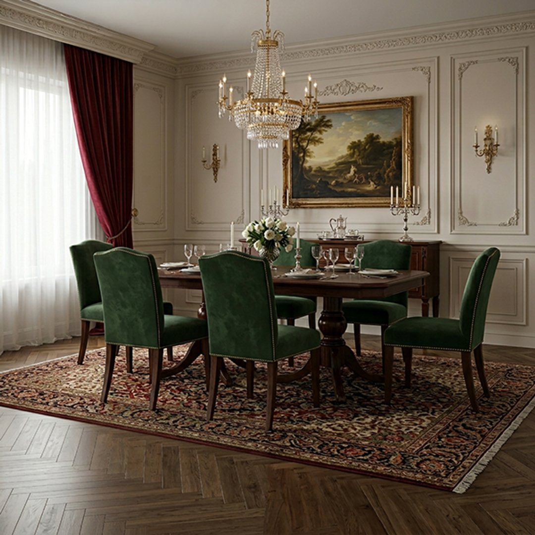 Traditional Ivory Wall Design with Intricate Floral Mouldings and Sconces