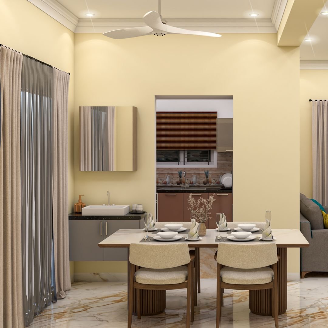 Modern Dining Room Design with Fluted Pedestal and Curved Chairs