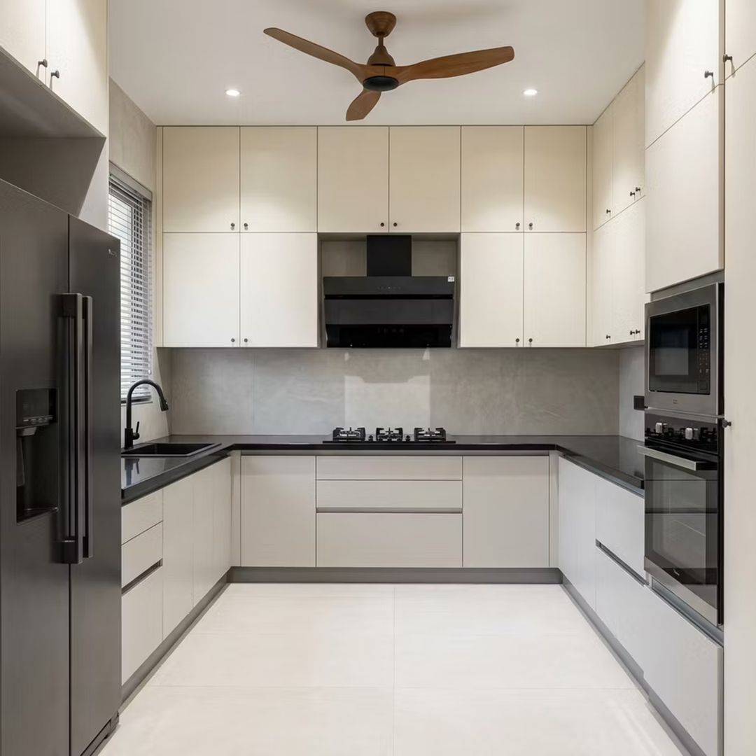 Contemporary White U-Shaped Kitchen Design