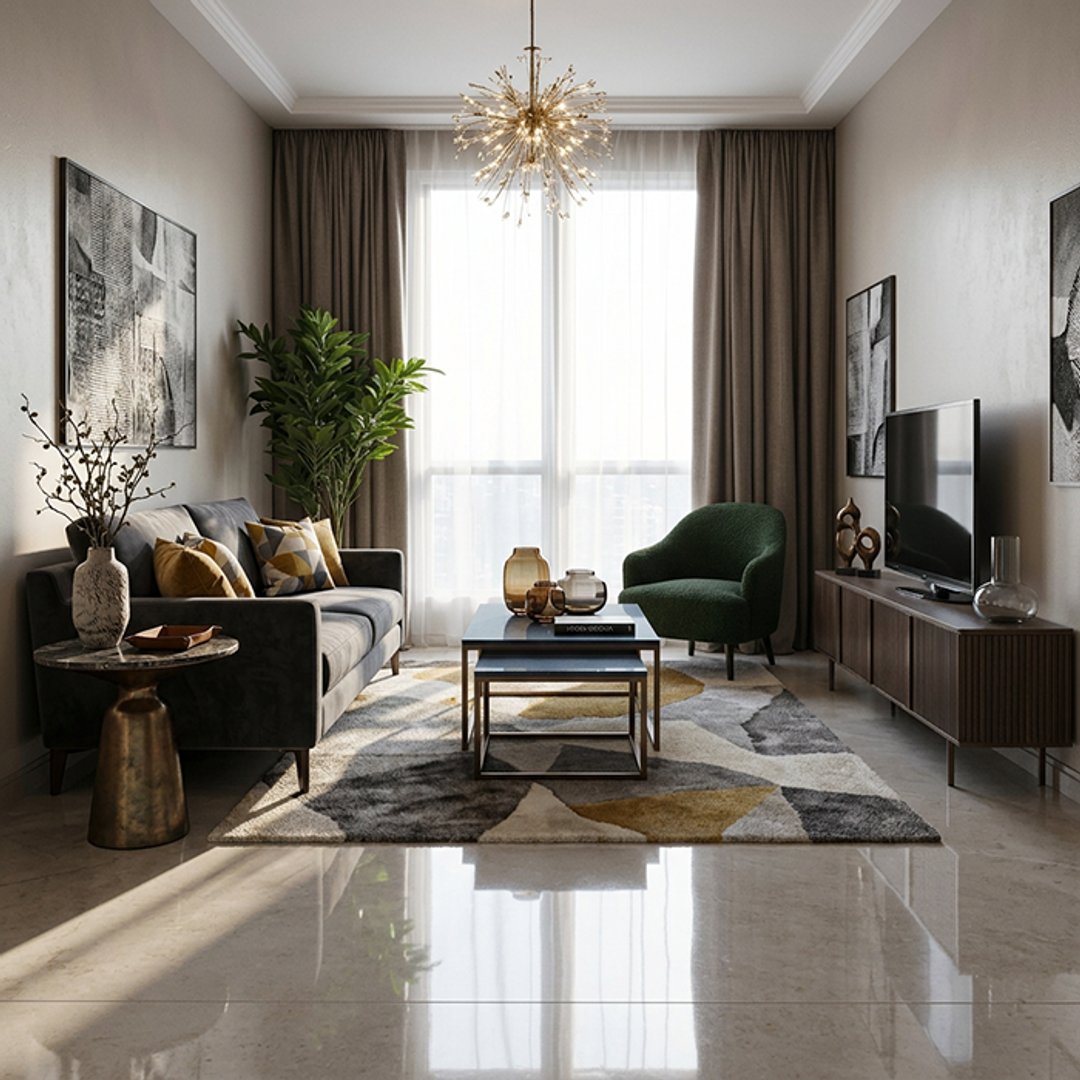 Modern Rectangular Large Format Flooring Design with Polished Beige Tiles