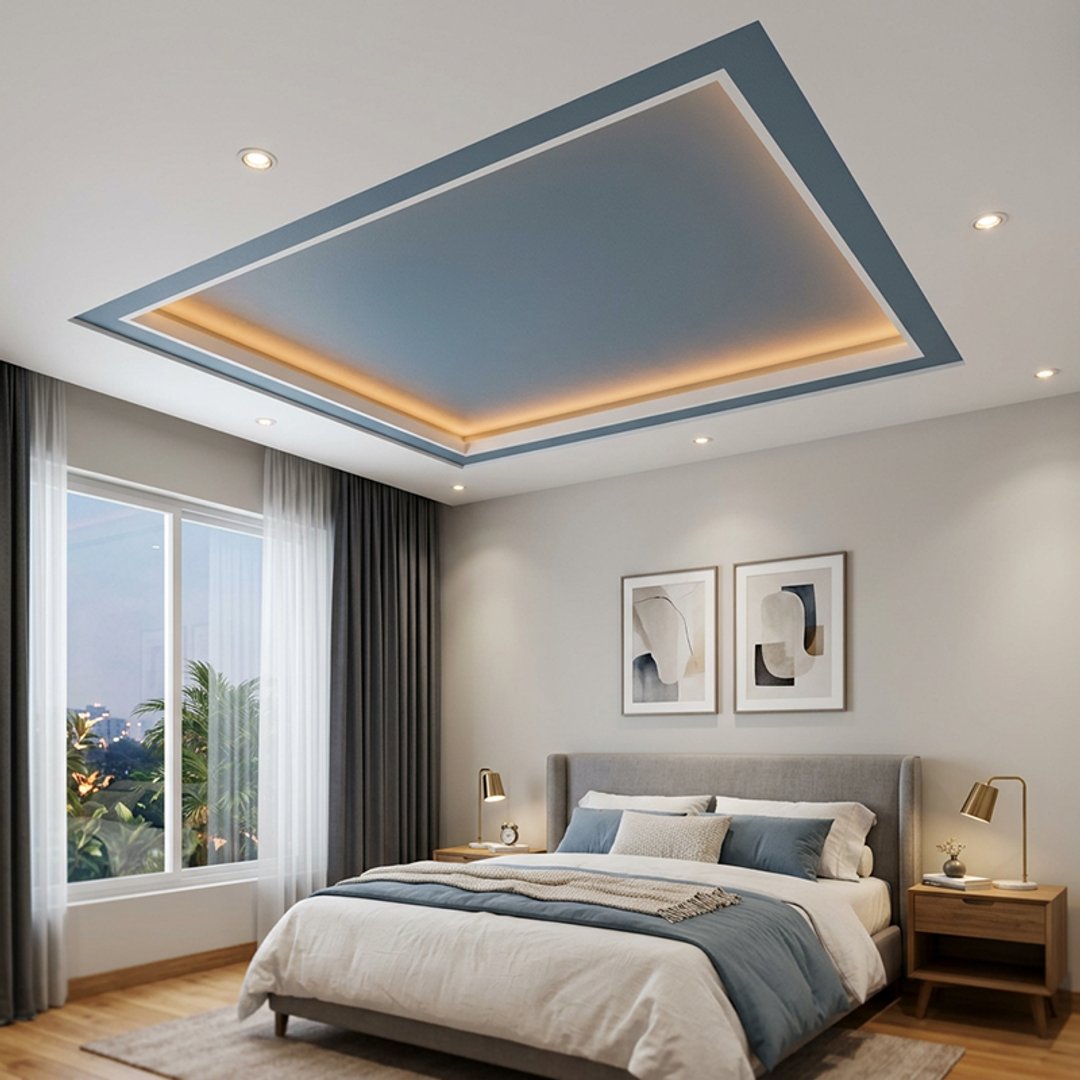 Modern Double Layer Gypsum False Ceiling Design in Dual-Tone Finish