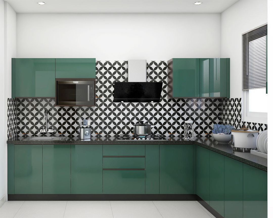 Modern Green L-Shaped Kitchen Design with Backsplash