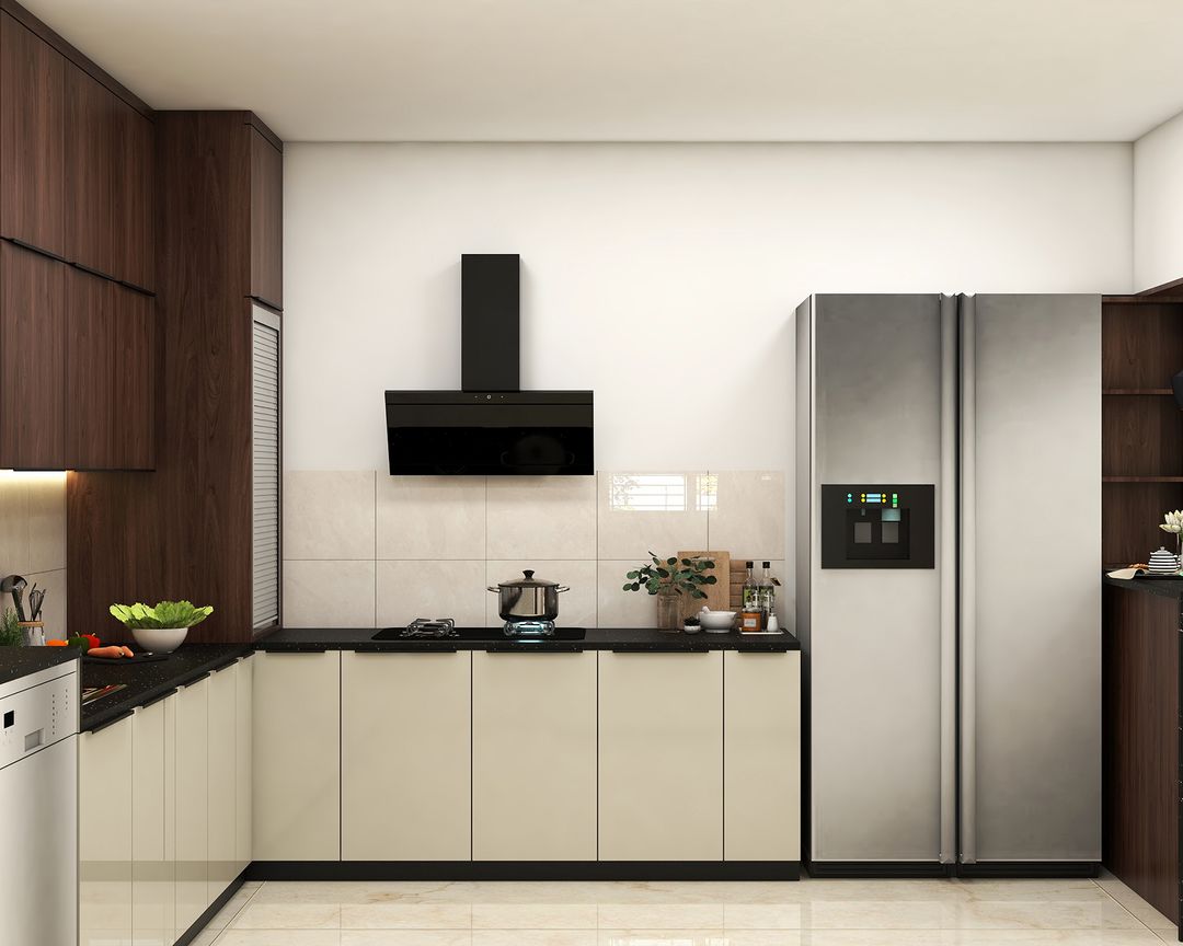 Contemporary L-Shaped Kitchen Design in Beige and Brown