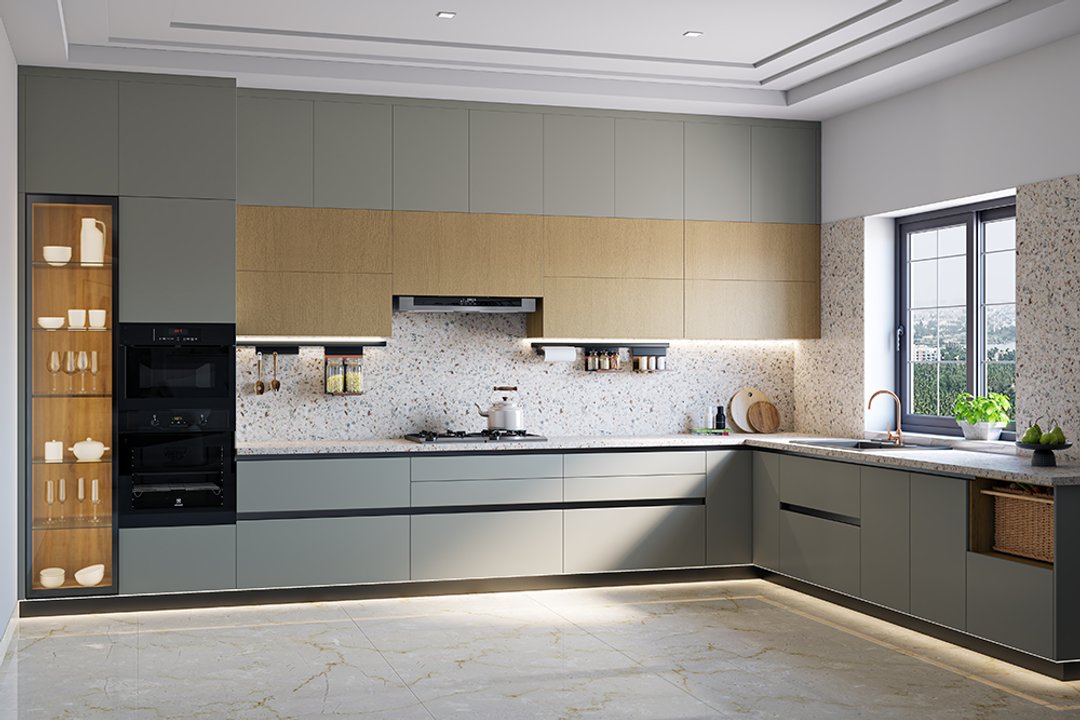Contemporary Square Flooring Design with Glossy Beige Finish